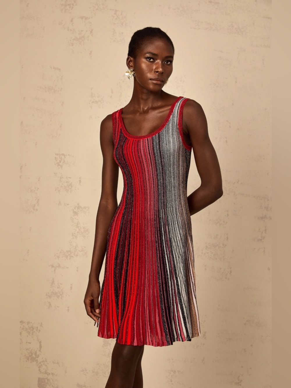 NEW! Miss Rosier Amaryllis Red Sequin Striped Knit Mini Dress Size L